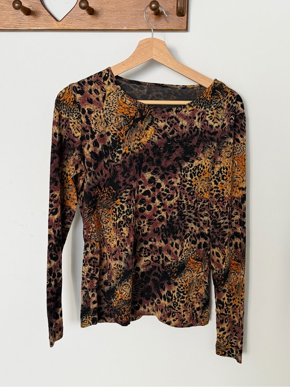 Women's Long Sleeve Animal Print Top - Brown/Mustard